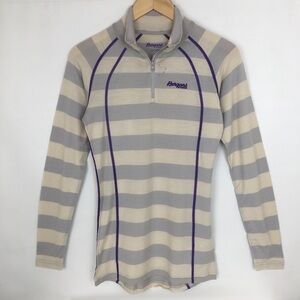Bergans of Norway Wool Quarter Zip Base Layer Top Gray White Stripe Women’s S